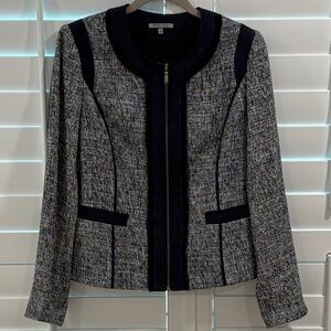 Anne Klein Blue and Gray Tweed Blazer with Denim accents.